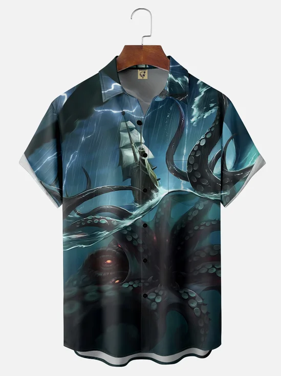 Moisture-wicking Super Octopus Ambush Chest Pocket Hawaiian Shirt