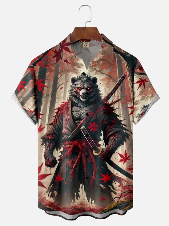 Moisture Wicking Samurai Bear Hawaiian Shirt