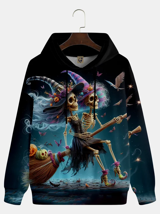 Skeleton Witch Riding a Broom Hoodie Sweatshirt