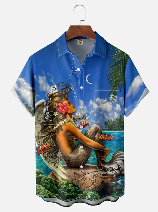 Moisture Wicking Mermaid Hawaiian Shirt