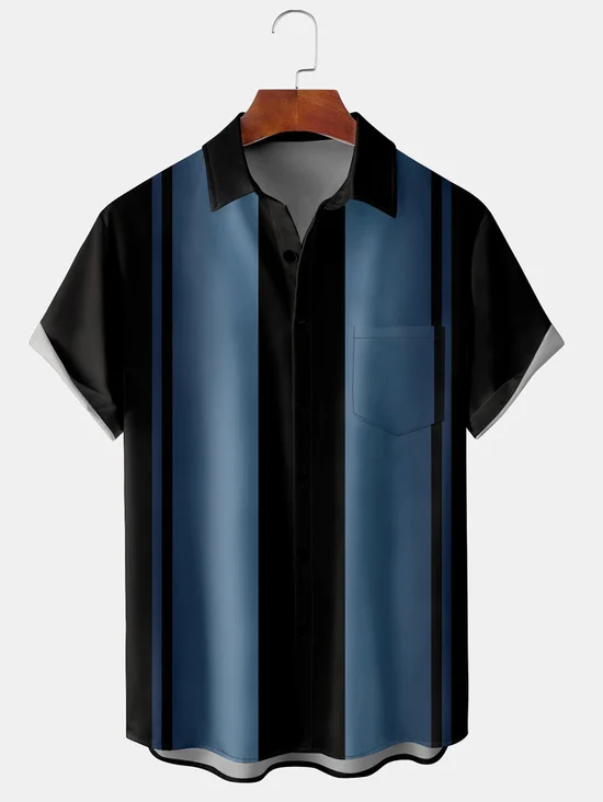 Hardaddy Mens Ombre Print Front Buttons Soft Breathable Chest Pocket Casual Bowling Shirt