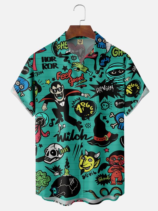 Moisture-wicking Halloween Chest Pocket Casual Shirt