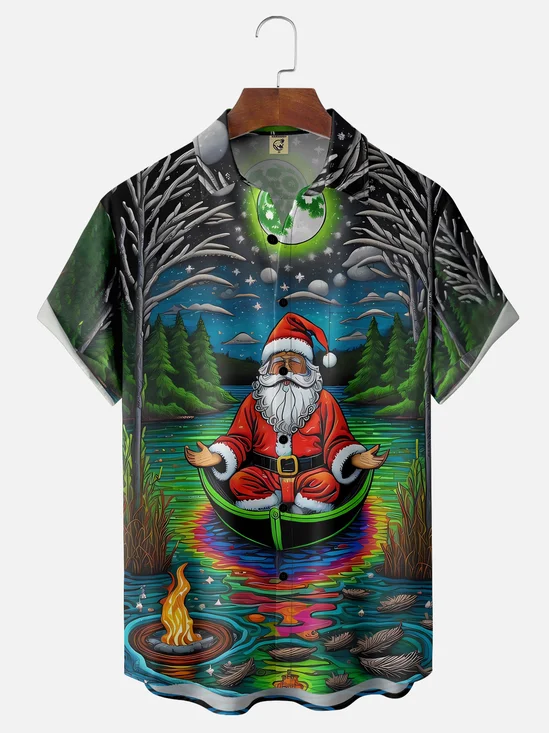 Moisture-wicking Santa's Meditation Chest Pocket Hawaiian Shirt