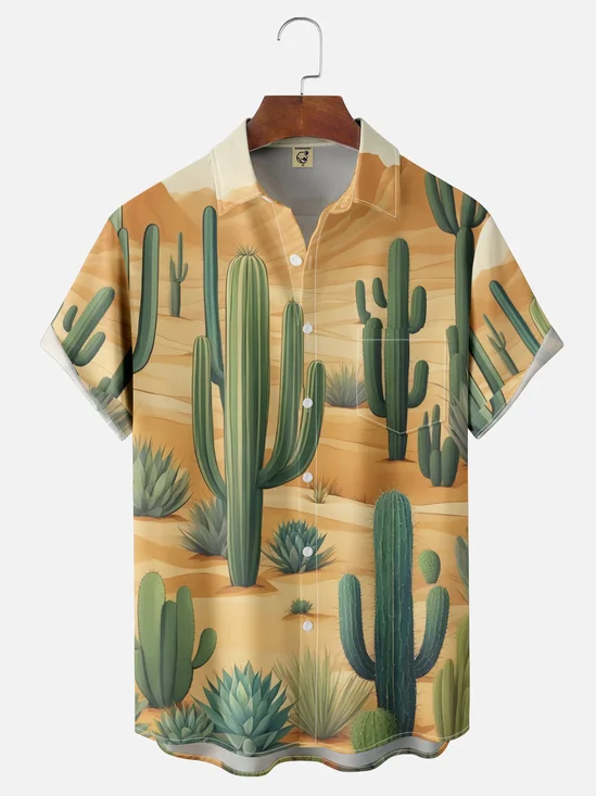 Moisture-wicking Cactus Chest Pocket Hawaiian Shirt