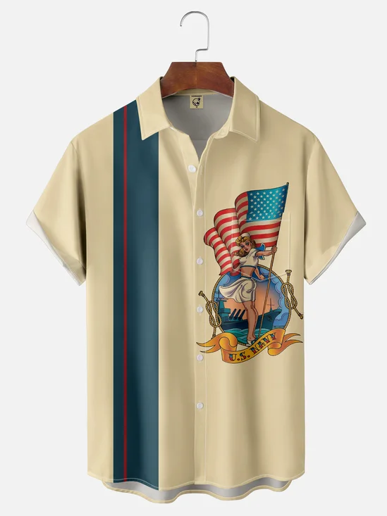 Moisture-wicking Navy Beauty Chest Pocket Bowling Shirt