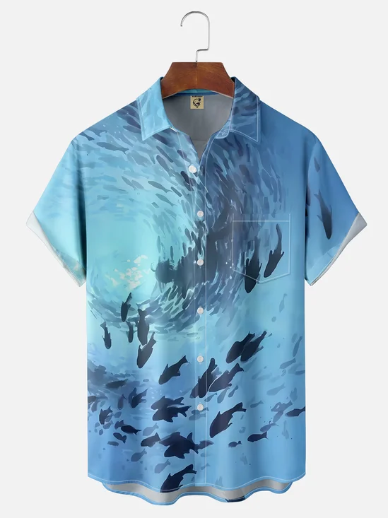 Moisture-wicking Dreamy Ocean Fish Chest Pocket Hawaiian Shirt