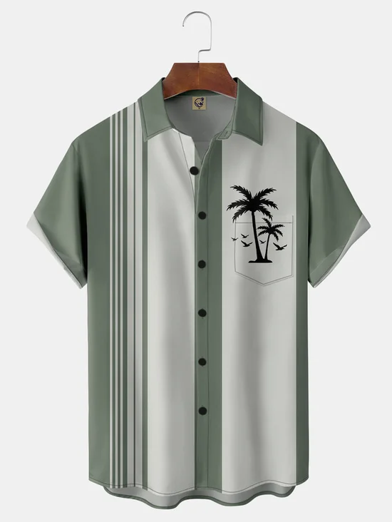 Coconut Tree Chest Pocket Short Sleeve Bowling Shirt