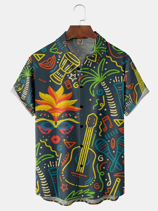 Mardi Gras Chest Pocket Short Sleeve Casual Shirt