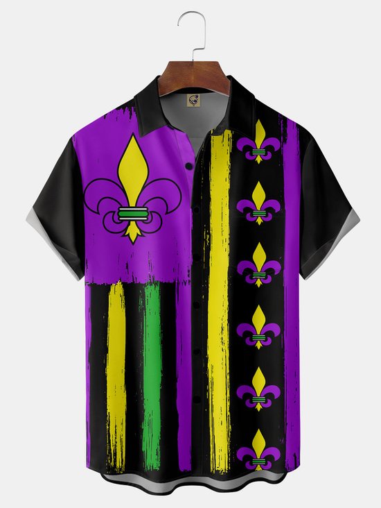 MARDI GRAS  Chest Pocket Short Sleeve Shirt