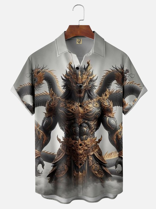 Moisture-wicking YAOGUAI Powerful Dragon Chest Pocket Hawaiian Shirt