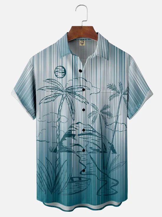 Moisture Wicking Abstract Gradient Color Coconut Tree Chest Pocket Hawaiian  Shirt