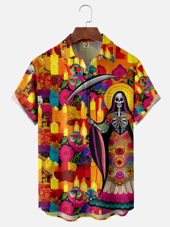 Moisture-wicking Day of the Dead Chest Pocket Casual Shirt