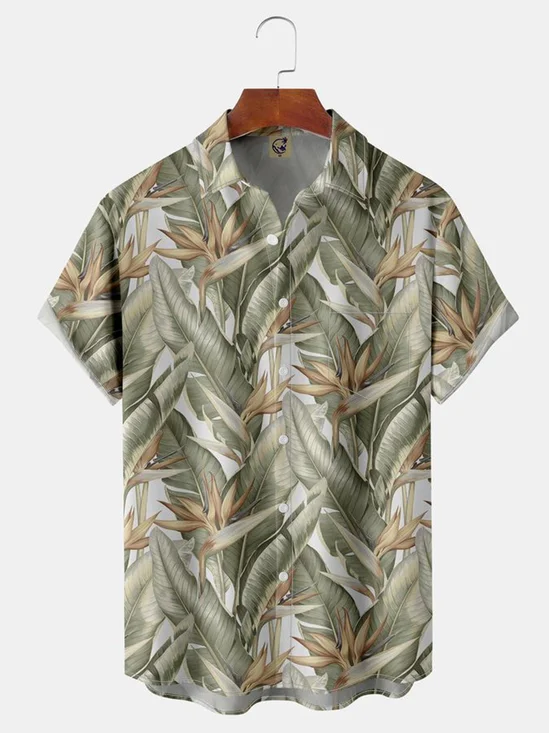 Tropical Plants Chest Pocket Short Sleeve Aloha Shirt