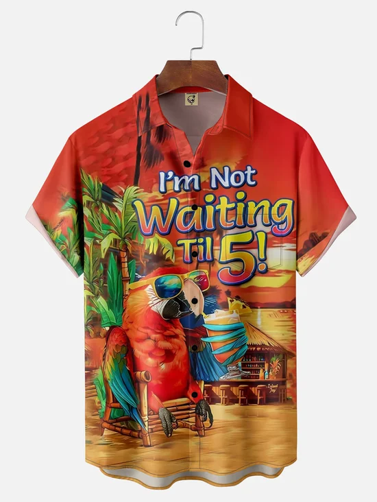 Tall Size Moisture-wicking Is Now 5 o'clock Art Illustration Chest Pocket Hawaiian Shirt