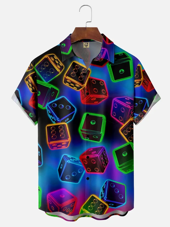 Moisture-wicking Casino Dice Chest Pocket Hawaiian Shirt