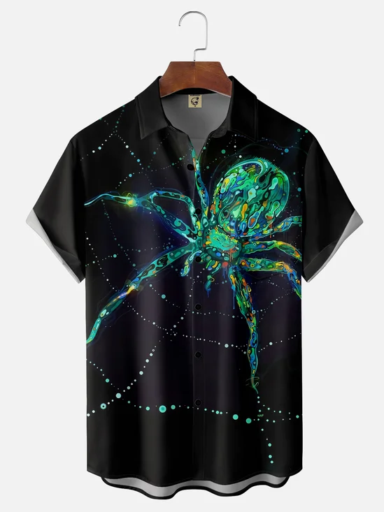 Moisture-wicking Abstract Gradient Spider Chest Pocket Hawaiian  Shirt
