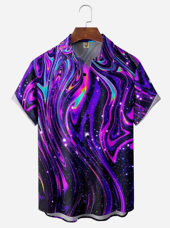 Moisture-wicking Abstract Gradient Stripes Chest Pocket Hawaiian Shirt