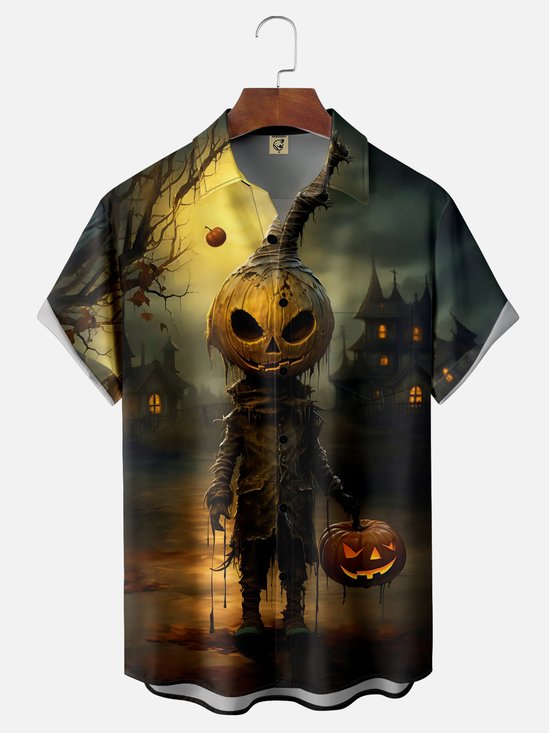 Moisture Wicking Halloween Ghost Chest Pocket Hawaiian Shirt