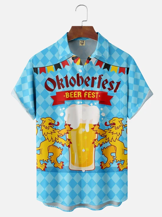 Moisture-wicking Oktoberfest Retro Beer Chest Pocket Hawaiian Shirt