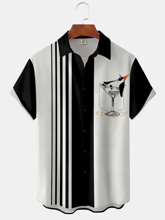 Moisture-wicking Funny Penguin Chest Pocket Bowling Shirt