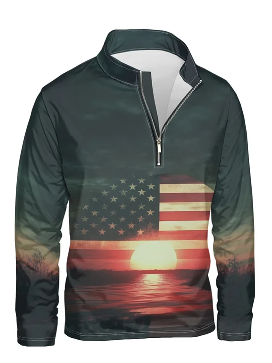 Artistic American Flag Half-zip Pullover Sweatshirt