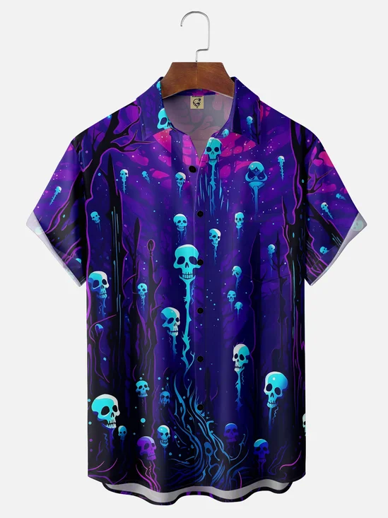 Moisture-wicking Halloween Skull Chest Pocket Casual Shirt