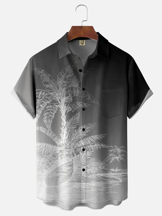 Moisture-wicking Abstract Gradient Coconut Tree Chest Pocket Hawaiian Shirt