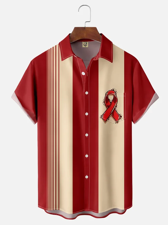 Moisture-wicking AIDS Awareness Day Chest Pocket Bowling Shirt