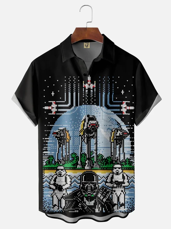 Moisture Wicking Starfighter Ship Chest Pocket Hawaiian Shirt