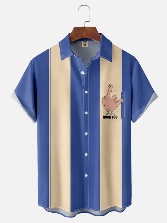 Moisture-wicking Personalized Art "DUCK YOU" Chest Pocket Bowling Shirt