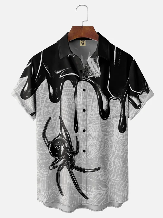 Moisture-wicking Abstract Gradient Halloween Spider Chest Pocket Hawaiian Shirt