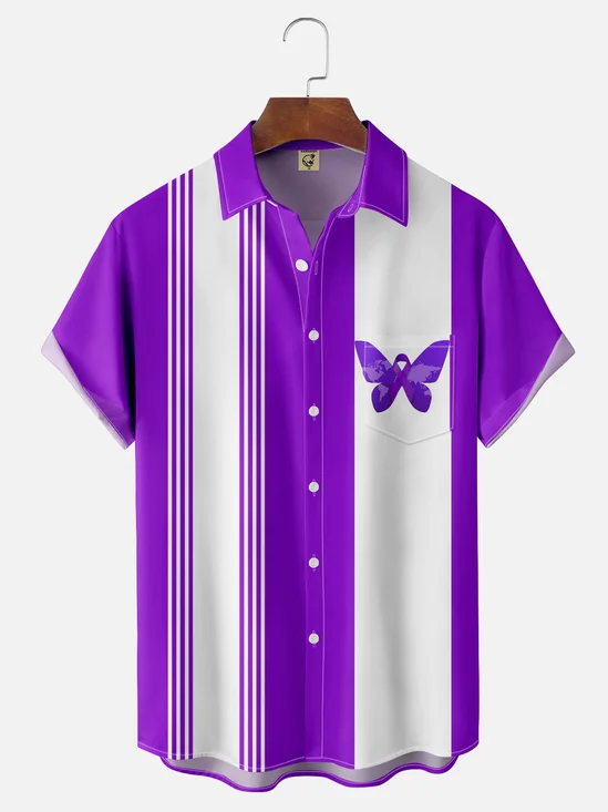 Moisture-wicking Alzheimer's Care Chest Pocket Bowling Shirt