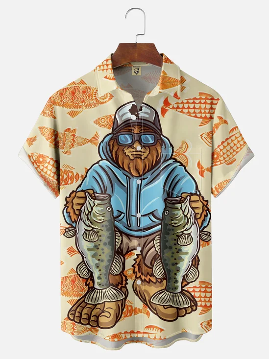 Moisture Wicking Bigfoot Fishing Chest Pocket Hawaiian Shirt