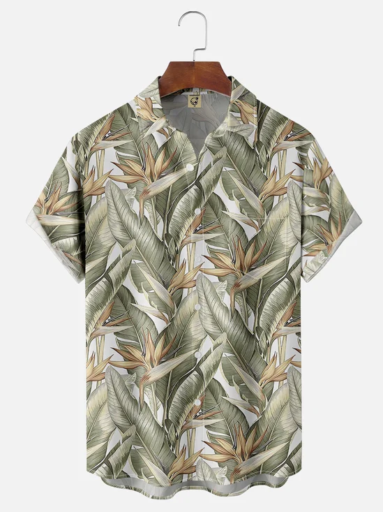 Tropical Plants Chest Pocket Short Sleeve Aloha Shirt