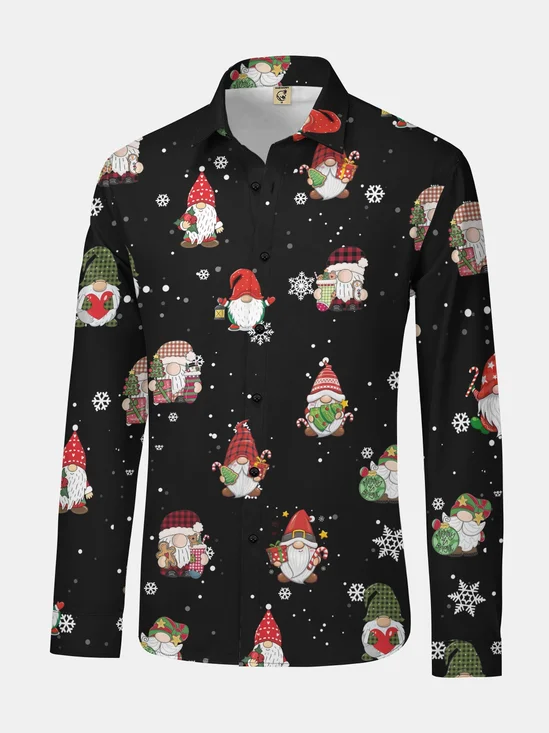 Christmas Santa Gnomes Regular Fit Long Sleeve Holiday Shirt