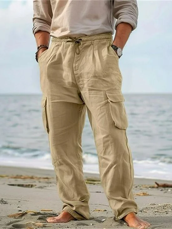 Cotton Plain Casual Cargo Pants