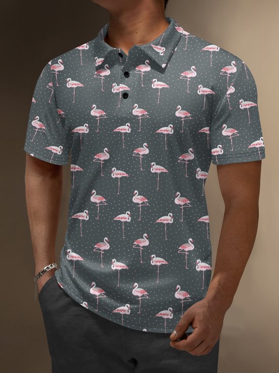 Hardaddy Flamingo Polka Dot Button Short Sleeve Golf Polo Shirt