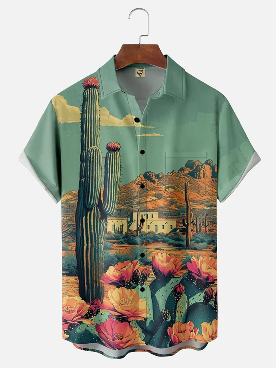 Moisture-wicking Mexican Cactus Chest Pocket Casual Shirt