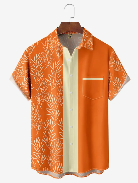 Tall Size Moisture-wicking Leaf Chest Pocket Bowling Shirt