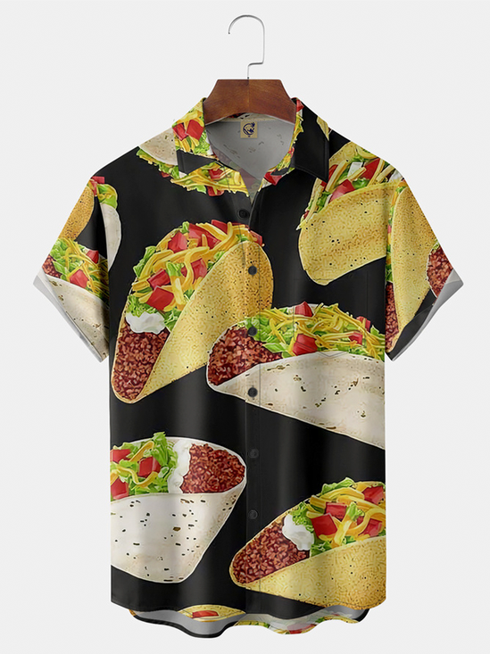 Tall Size Moisture Wicking Mexico Culture Food Chest Pocket Hawaiian Shirt