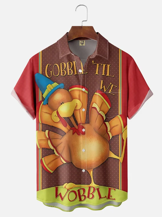 Moisture Wicking Thanksgiving Turkey Chest Pocket Hawaiian Shirt
