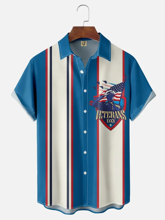 Moisture-wicking Veterans Day Salute Chest Pocket Bowling Shirt