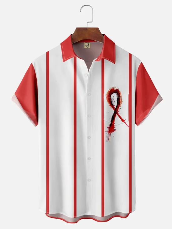 Moisture-wicking AIDS Awareness Day Art Illustration Chest Pocket Bowling Shirt