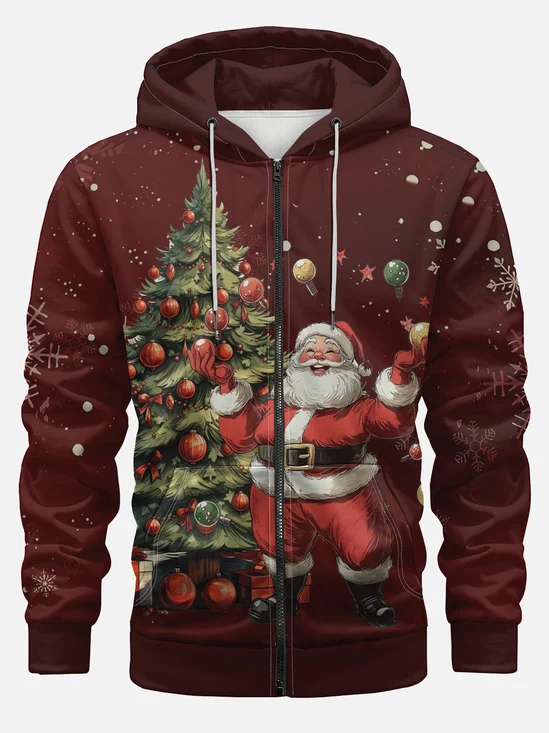 Santa Claus and Christmas Tree Art Zipper Hoodie Sweatshirt