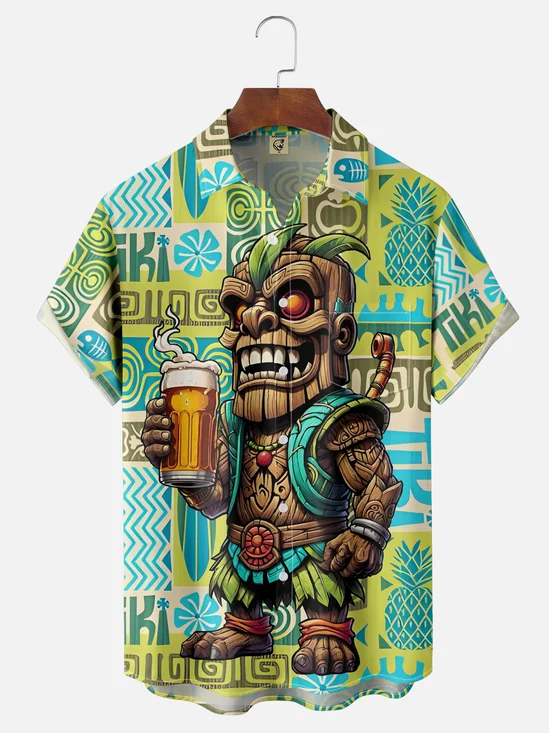 Moisture-wicking Beer Tiki Chest Pocket Casual Shirt