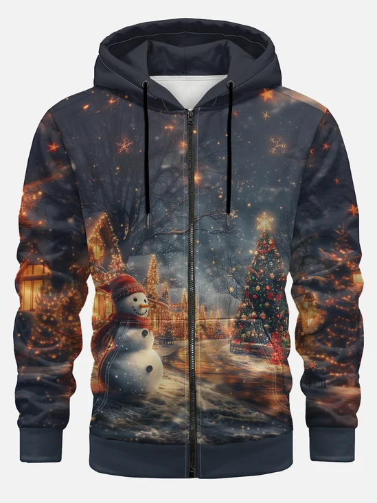 Christmas Snowman Vintage Illustration Zipper Hoodie Sweatshirt