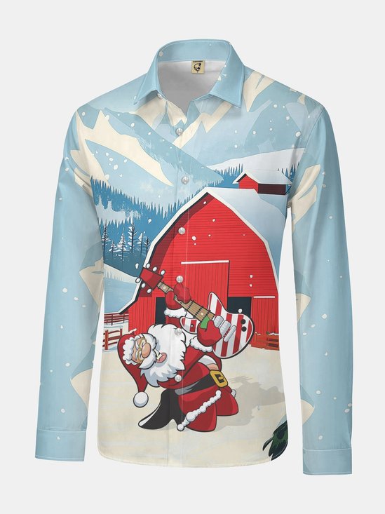 Christmas Santa Claus Long Sleeve Casual Dress Shirt