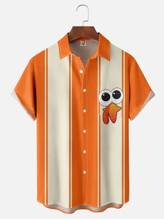 Moisture-wicking Thanksgiving Turkey Chest Pocket Bowling Shirt