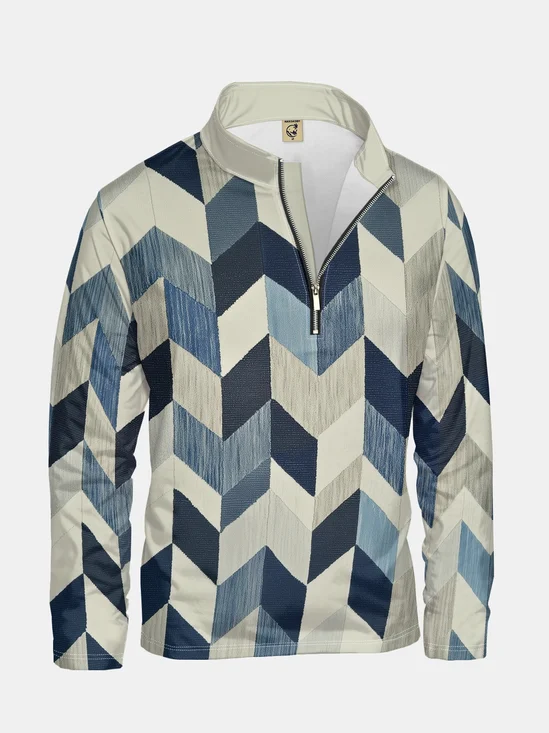 Artistic Abstract Denim Texture Half-zip Pullover Sweatshirt