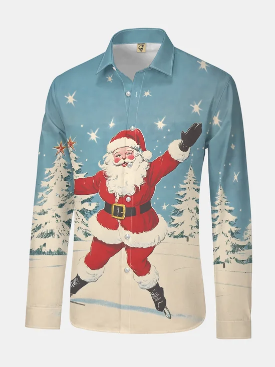 Christmas Santa Long Sleeve Casual Dress Shirt